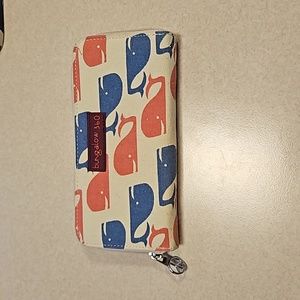 Bungalow 360 zip around wallet with pink and blue whales